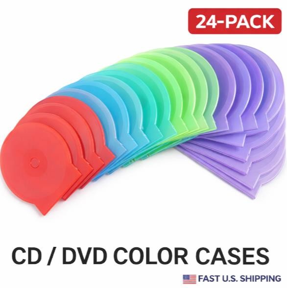 24 Pack CD DVD Color Cases Slim Protective Storage Covers Multi-Color