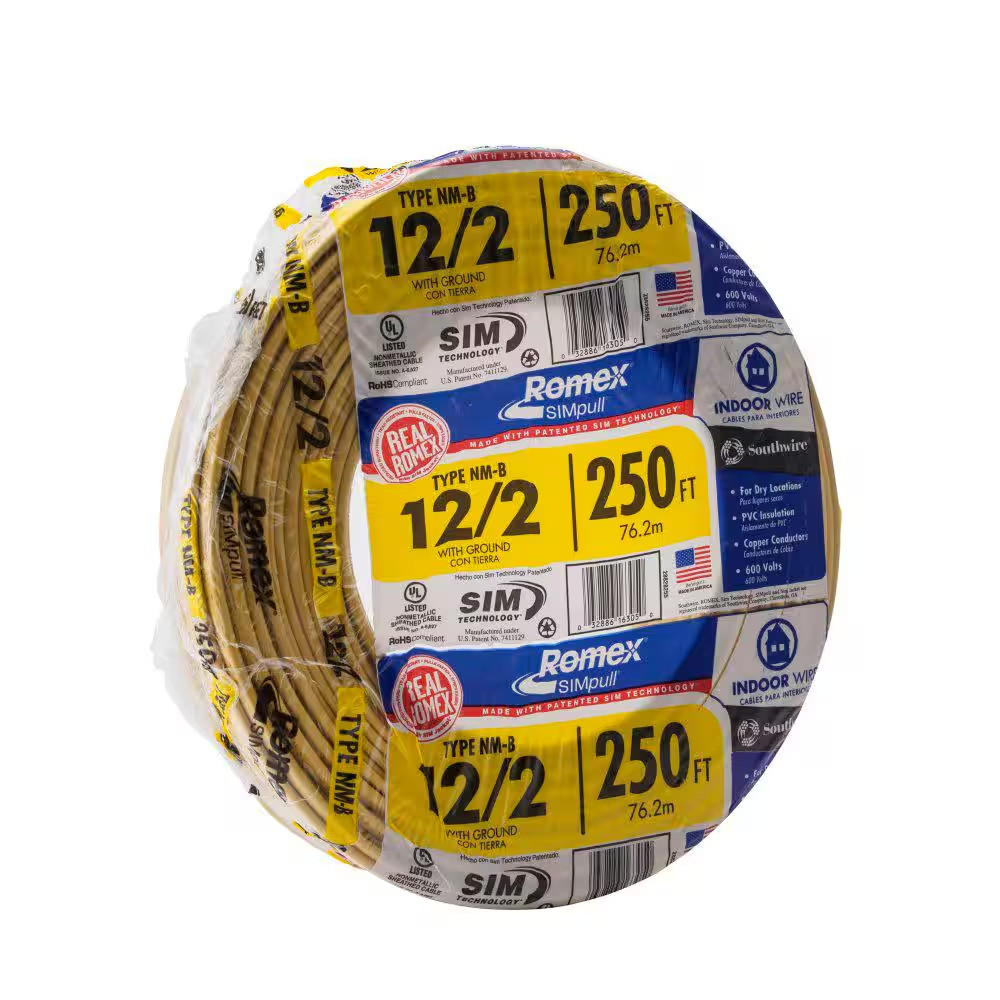 250 Ft. 12/2 Solid Romex Simpull CU NM-B W/G Wire