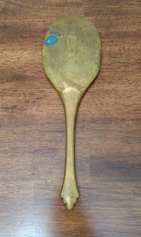 Antique Victorian Hand Held Vanity Mirror Engraved Initials