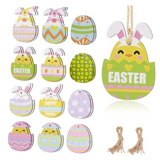 WD&CD 24Pack Easter Egg Wooden Ornaments, Easter Resurrection Eggs Easter Tree