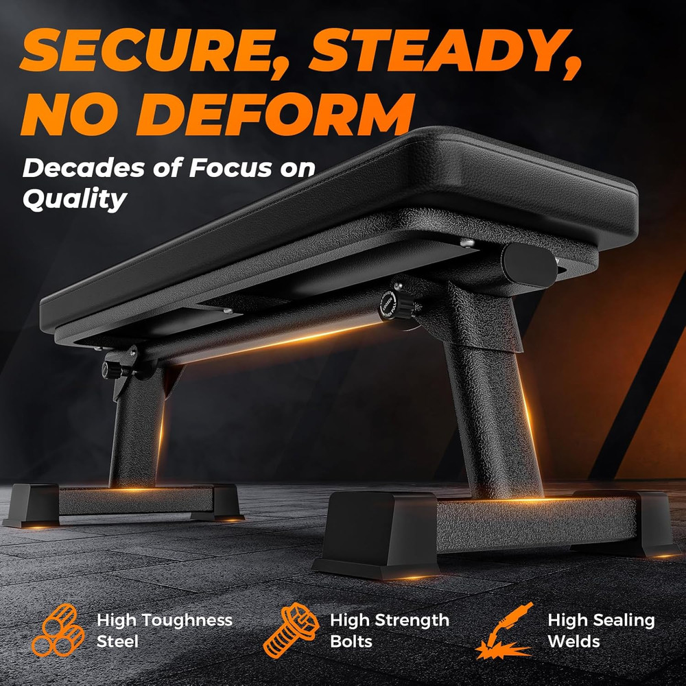 Semi-Commercial Foldable Flat Bench for Multi-Purpose Weight Training and Ab Wor