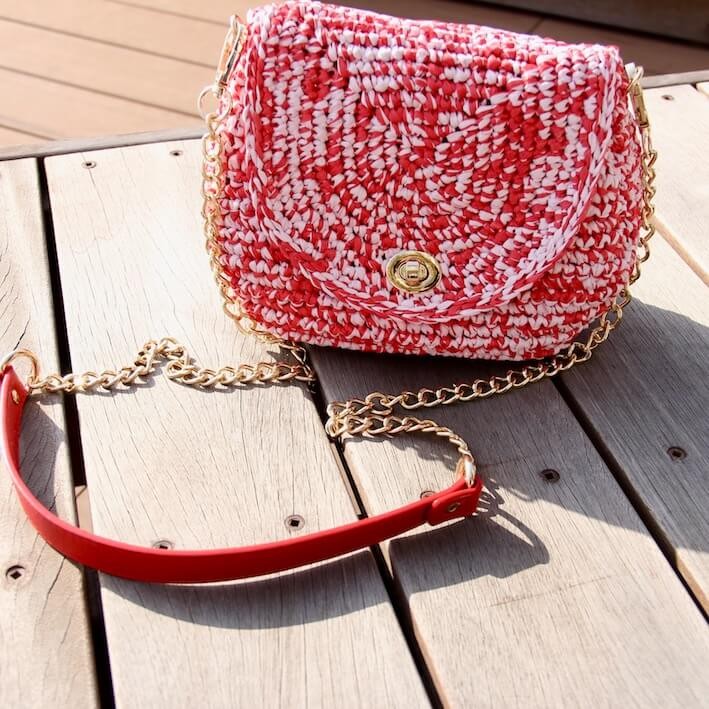 Center Leather Chain Shoulder Strap (Red) - Cottonraffia