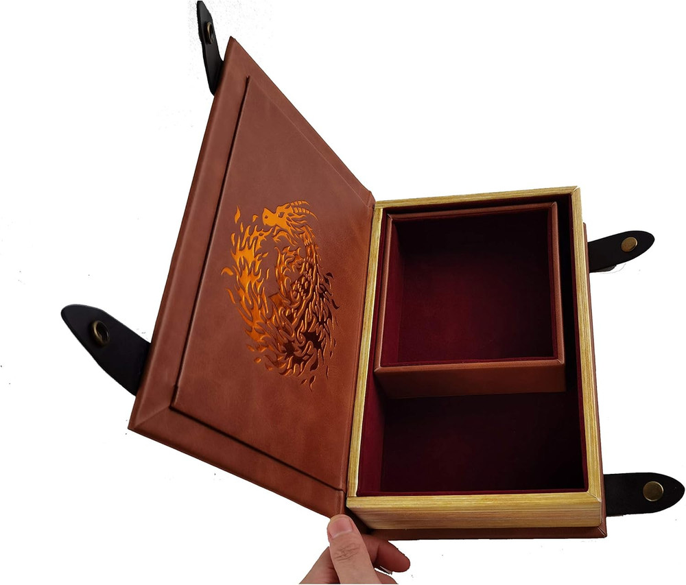 Book-Shaped Cheromatic/Red Fire Dragon Rolling Magic Book Tray for All Tabletop