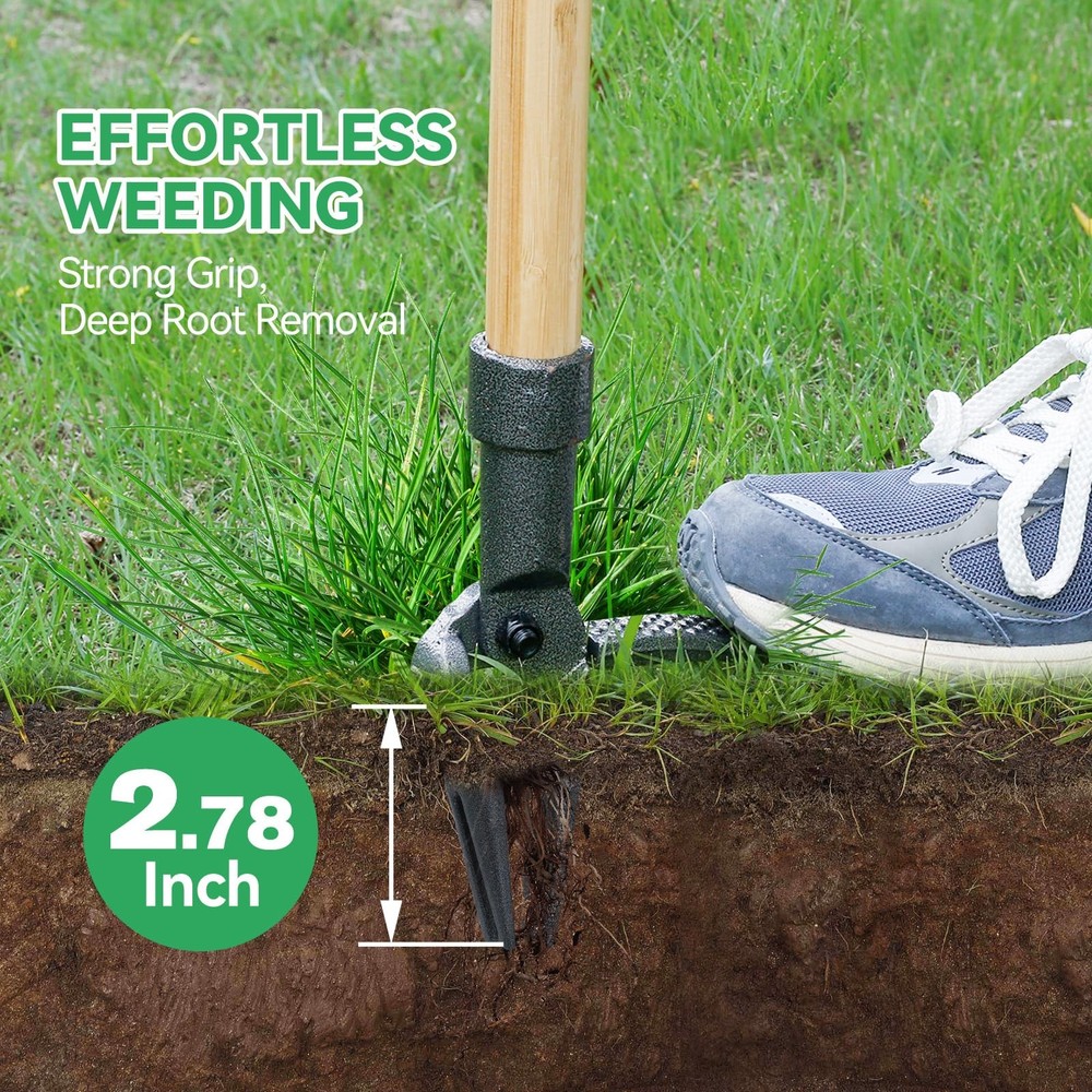 Weed Puller Stand-Up Weed Puller Tool with Long Handle & 4-Claw Steel Head Ma...