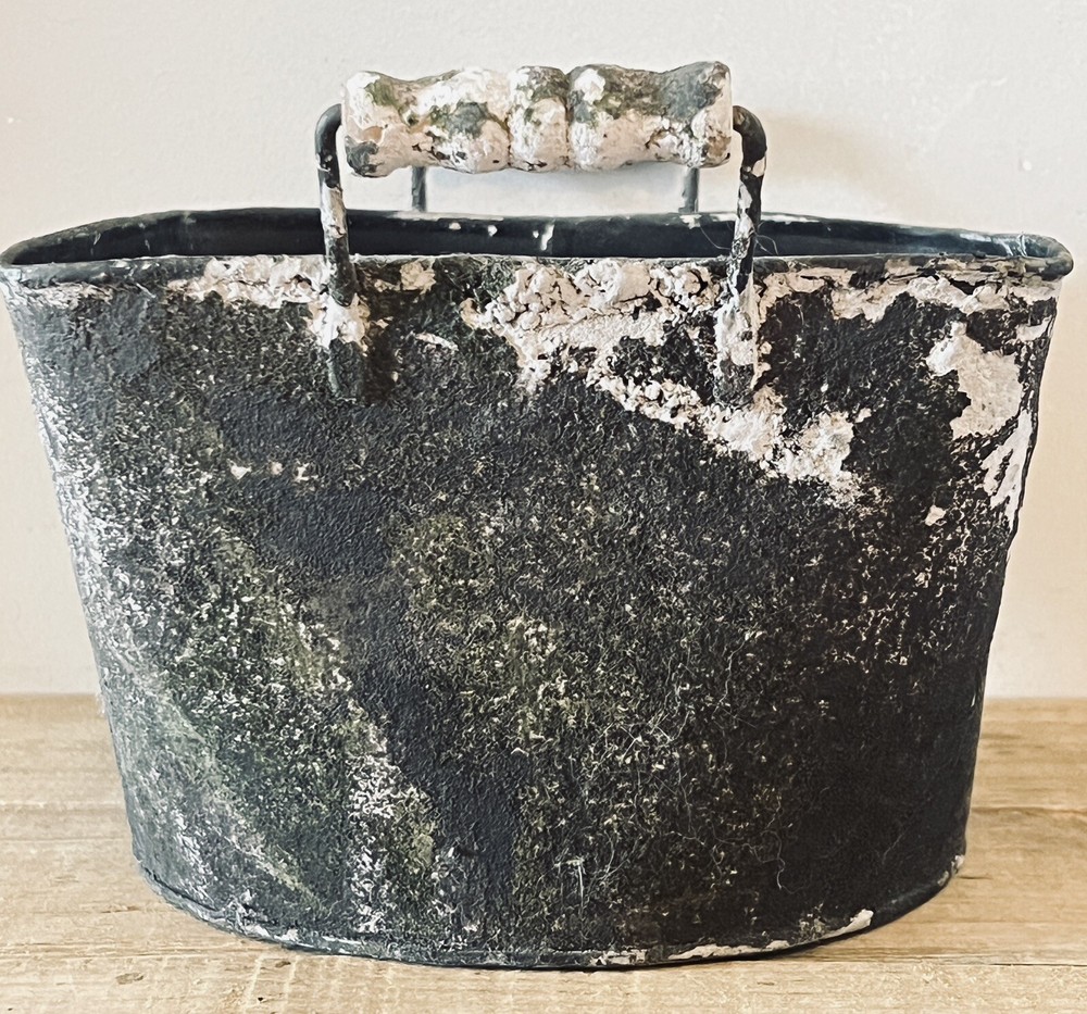 2 Metal Planters/Storage Containers With Handles Textured Weathered Rustic