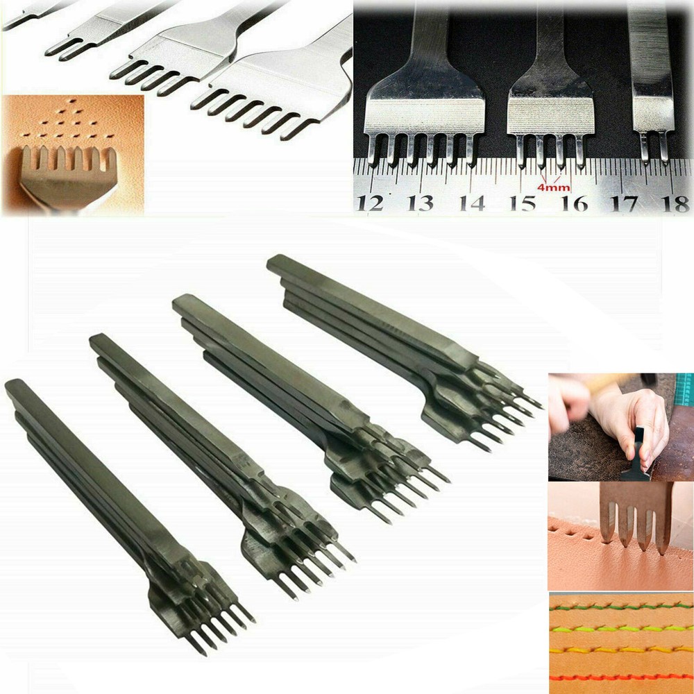 4Pcs Leather Hole Punch Chisel Leather Craft Stitching Tools Hammer 3/4/5mm Set