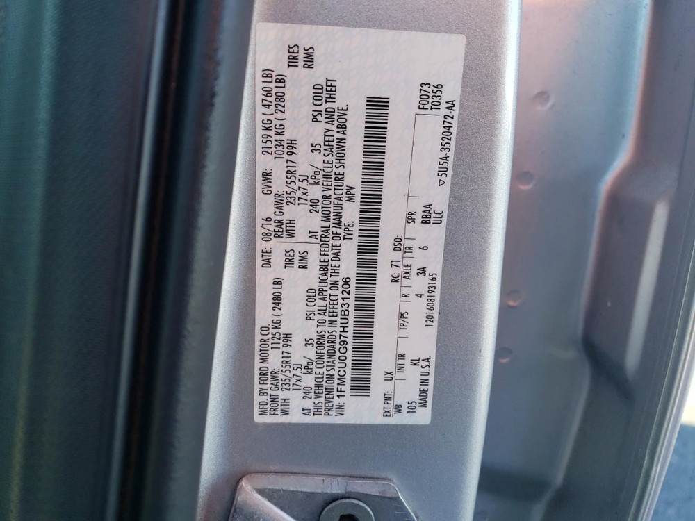 LEFT REAR DOOR WINDOW REGULATOR OEM 2017 FORD ESCAPE