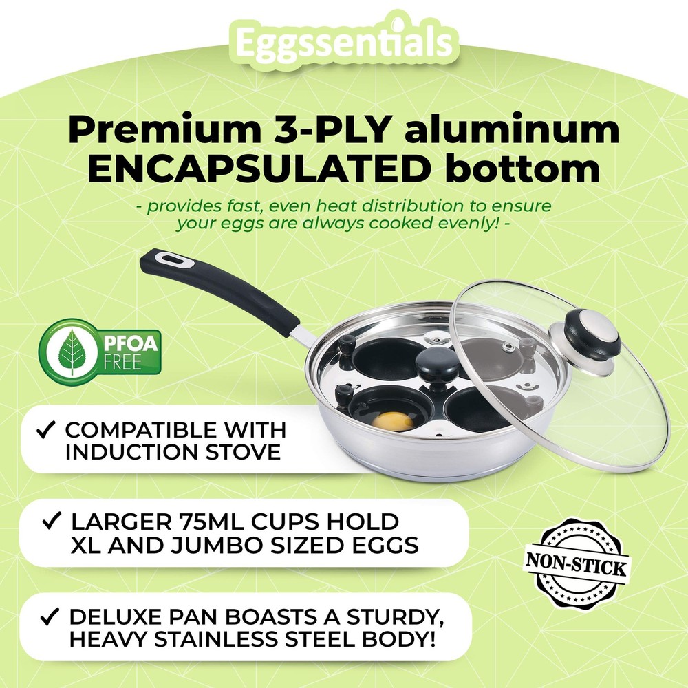 Egg Poacher - Eggssentials Poached Egg Maker, Stainless Steel Egg Poaching Pan,