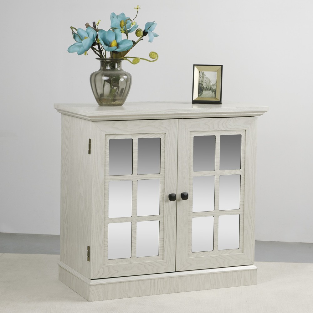 Storage sideboard cabinet with 2 decorative acrylic mirrored doors, adjustable