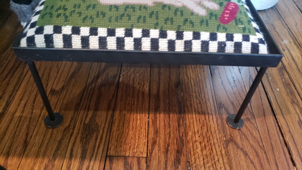 Antique Needlepoint Rectangular Foot Stool w/ Metal Feet