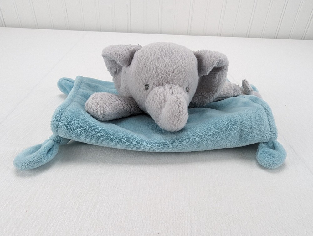 Carter's Gray Elephant Rattle Blue Security Blanket Pacifier Holder Knot 2015