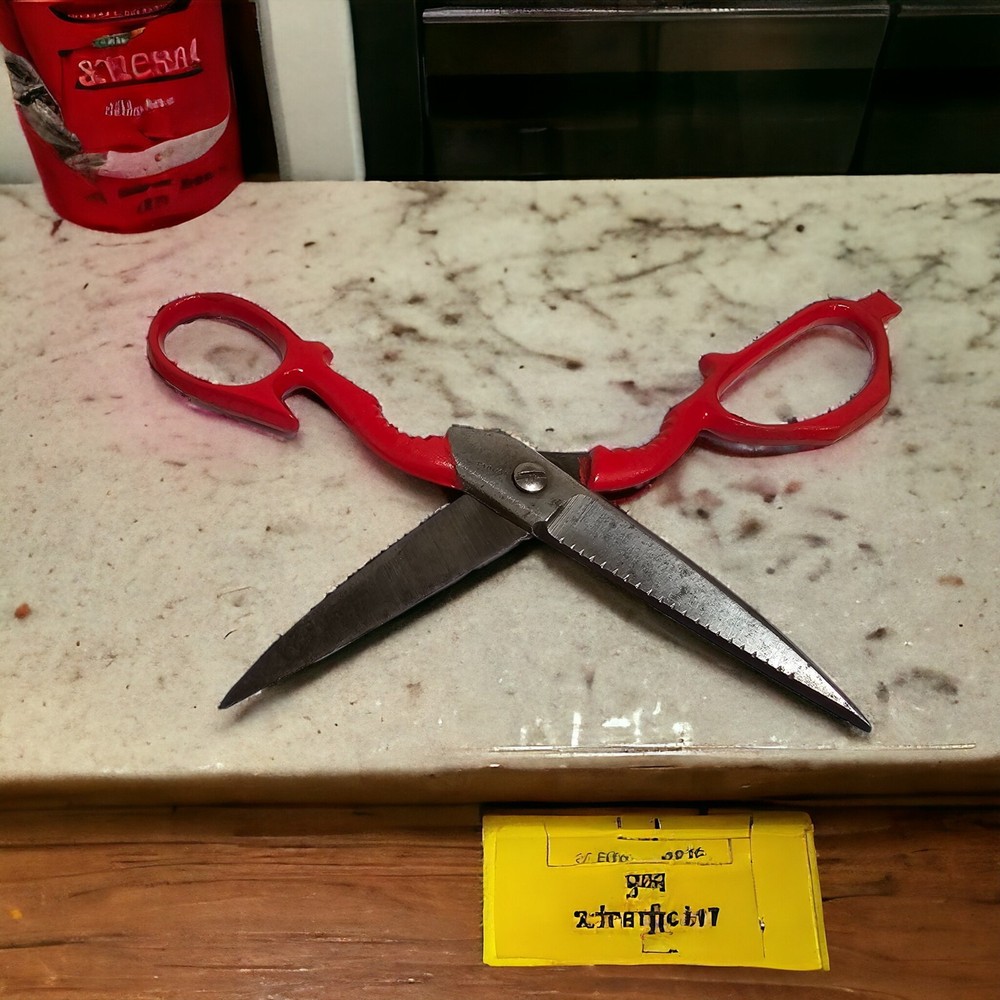 Vintage Red Multi-Use Kitchen Utility Scissors w/Nut Cracker & Bottle Opener