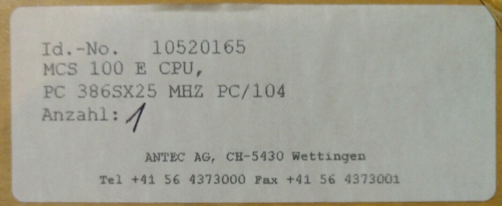 SICK MCS 100E CD HW PD CPU Board 386SX25 Mhz