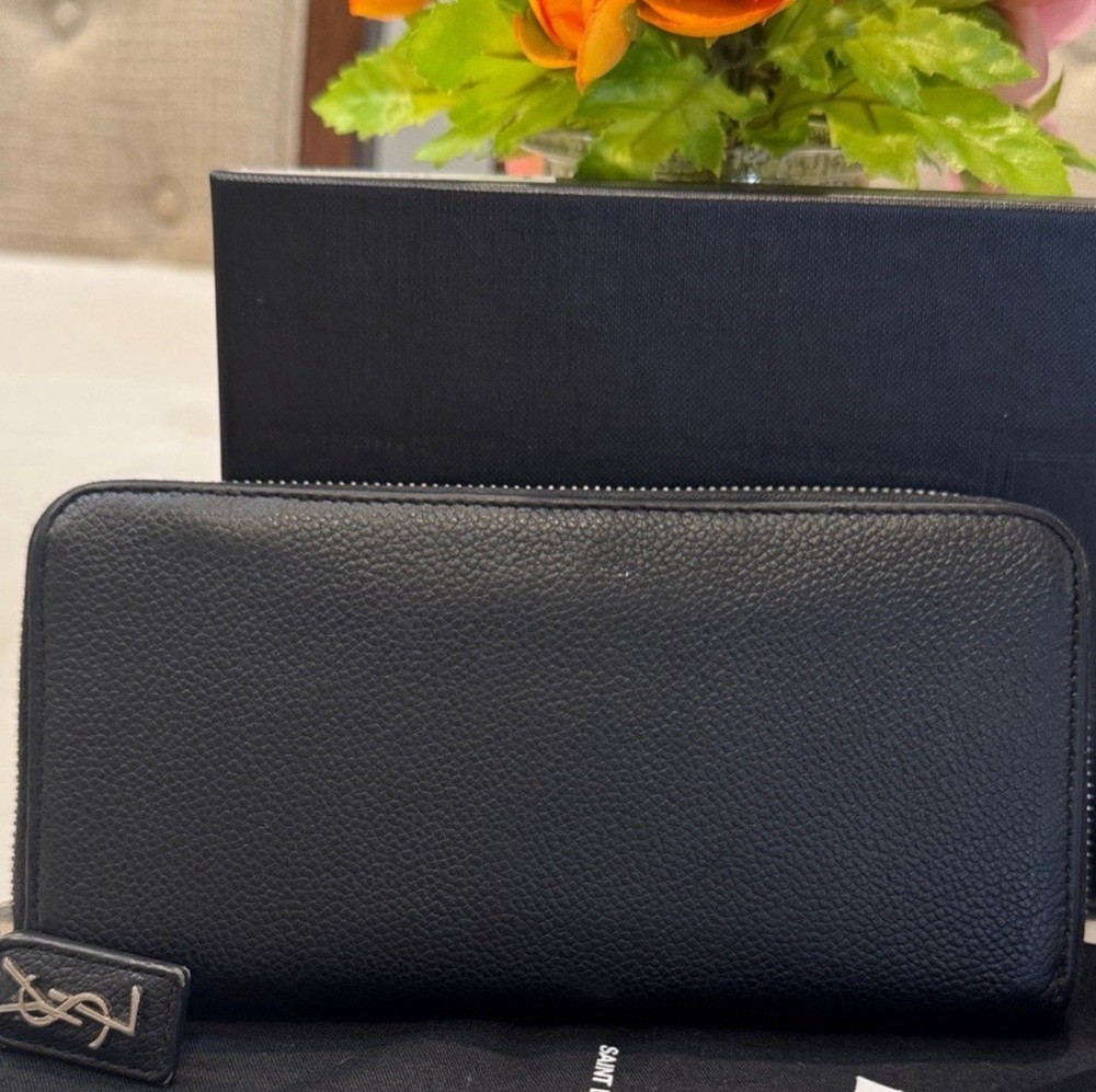 Authentic Saint Laurent Black Zip-Around Wallet