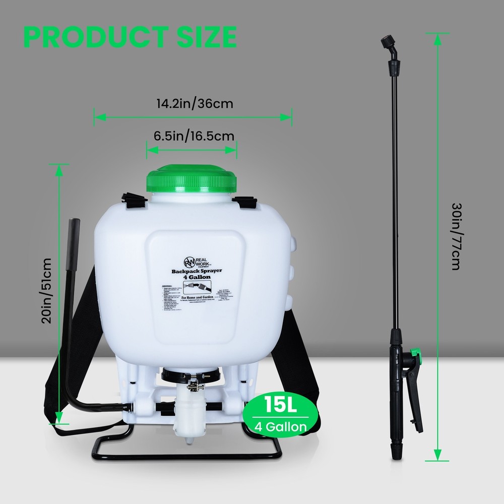 REALWORK 4-Gallon Backpack Sprayer with Padded Shoulder Strap for Garden