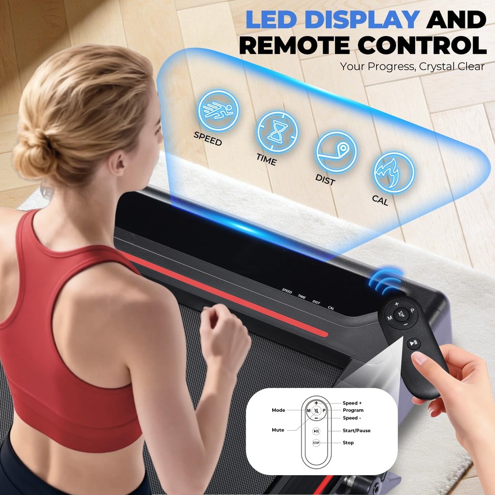 Walking Pad Treadmill with Adjustable Height Handle Bar, 3HP Quiet Foldable U...