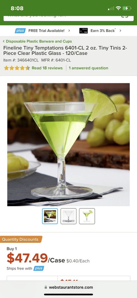 Case 2oz Clear Plastic Mini Martini Cups Wedding Party Sample FINELINE Tiny Tini