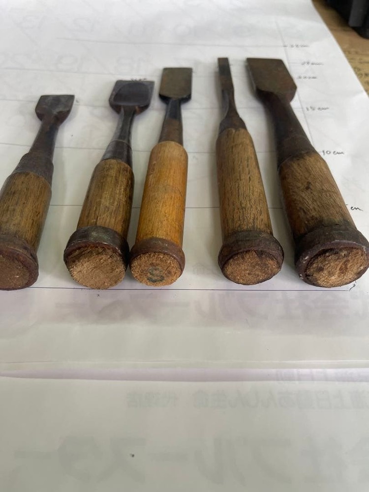 Vintage Japanese Chisel Set Tool 5 Pieces Carpenter