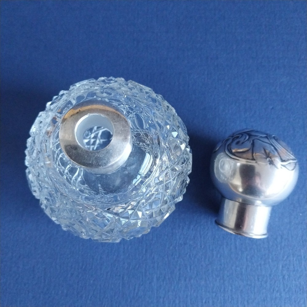 Silver Cap and Crystal Perfume Bottle 5"