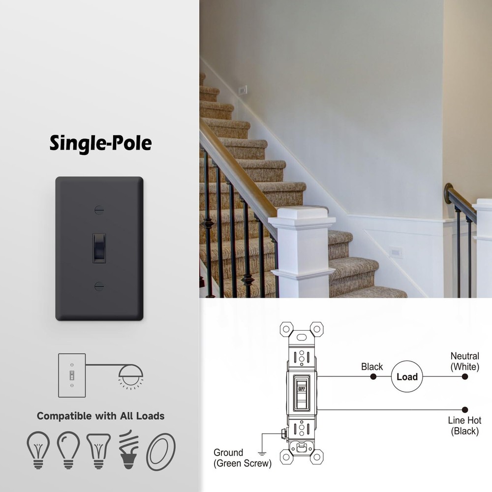 Toggle Electrical Switch, Single Pole Wall Switch, 15 Amp, 120 Volt, in Wall ...