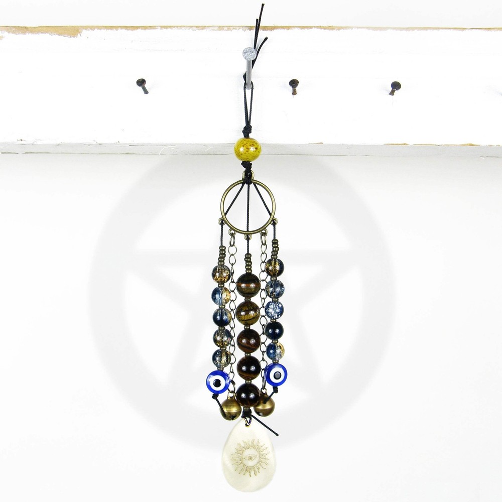Evil Eye Talisman With Tiger Eye Beads & Shell - Handcrafted