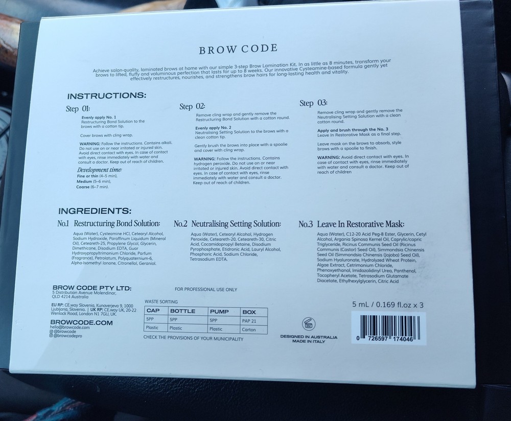 Brow Code At-Home Brow Lamination Styling Kit 3-Step Clear 5mL x3