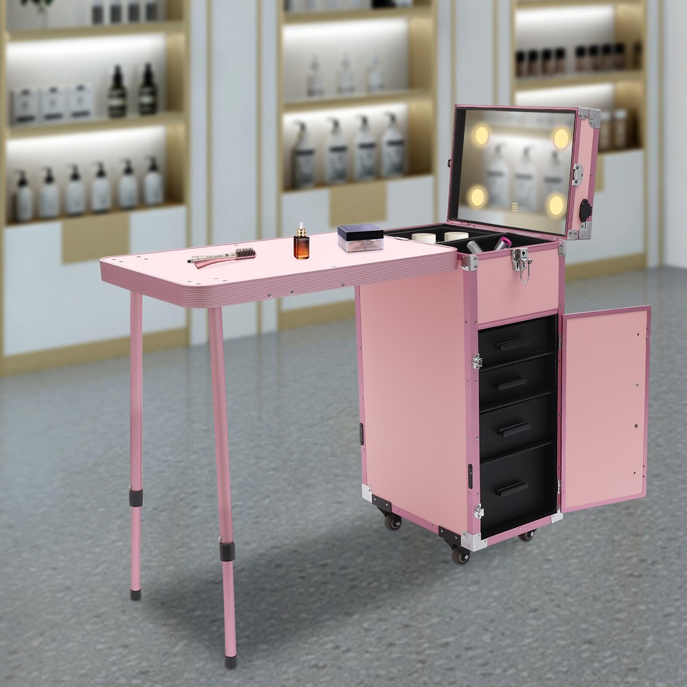 Nail Desk Mobile Station Rolling Makeup Train Case Manicure Table
