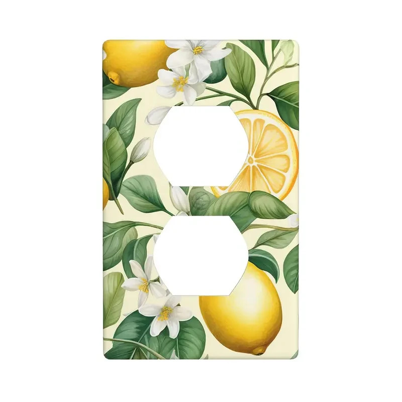 Lemon & Floral Wall Switch Covers Pair - 1pc Single Toggle & 1pc Double Hole
