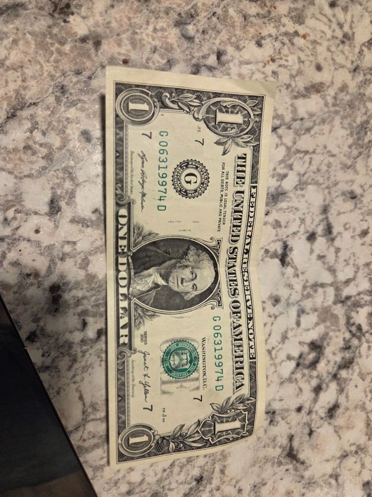 Rare 2021 $1 One Dollar Bill Error (misaligned Misprint Offset