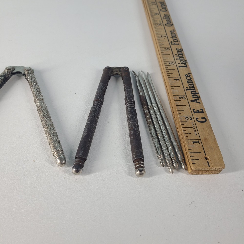 Vintage 3 Handheld Metal Nutcrackers w/ 4 picks Worn