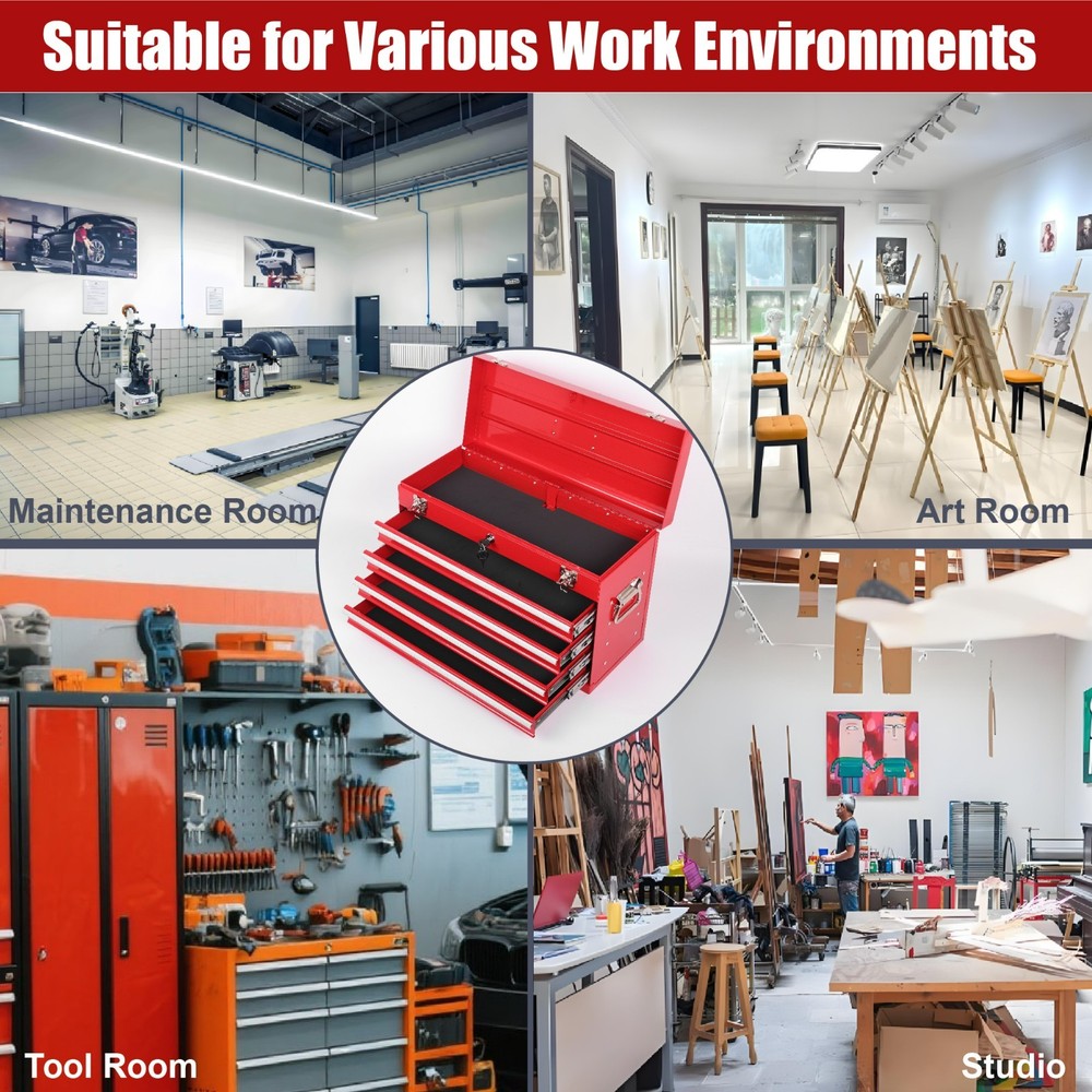 1Pcs Multi-Function Tool Organizer Heavy Duty Metal Red Tool Box with EVA Liners