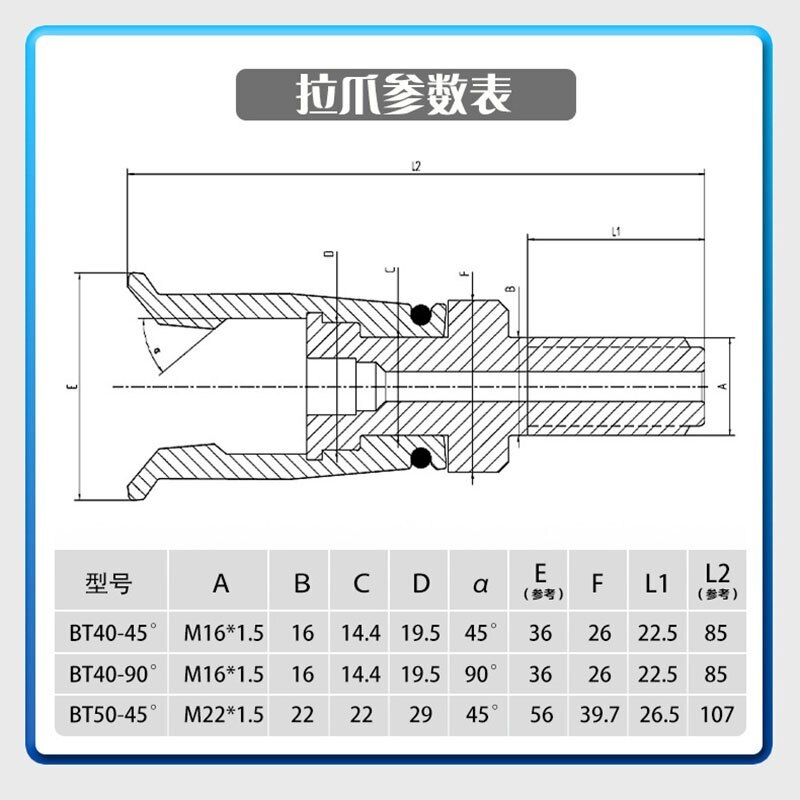 BT40-45 4 Petal Clamp Pull Claw for Cnc Spindle W/ 45 Degree Outer Screw