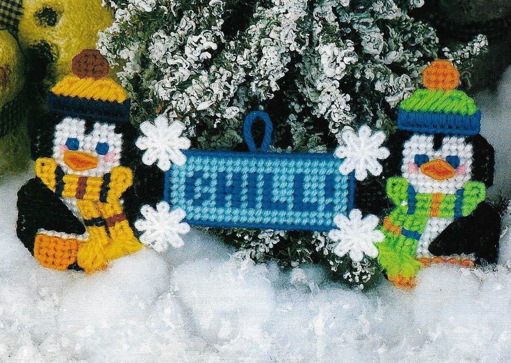 COOL PENGUINS WALL HANGING CHRISTMAS PLASTIC CANVAS PATTERN INSTRUCTIONS