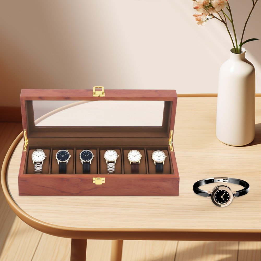 Watch Storage Box 6-Compartment Watches Display Case Storing Organizing Holder