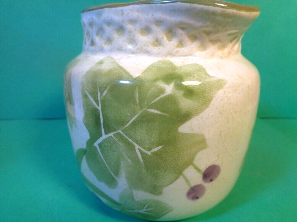 Grape Vine Pattern Ceramic Creamer, 3 7/8" Tall, Jay Imports (Used/EUC)