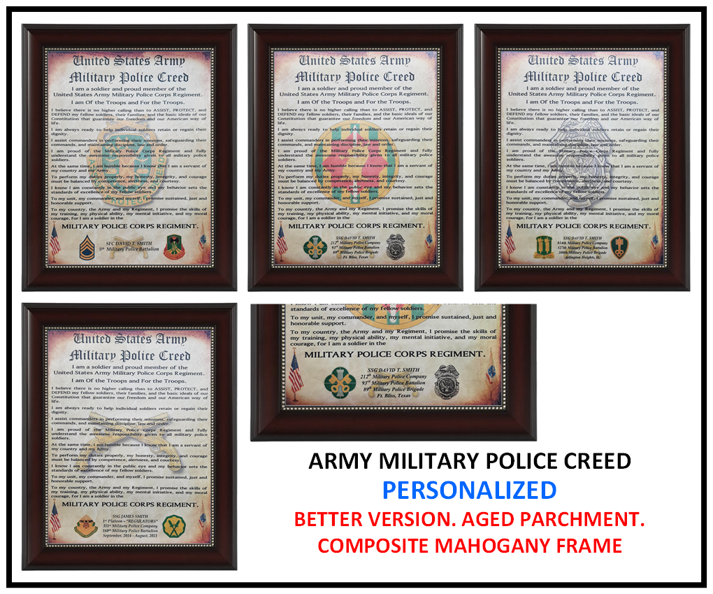 MC-NICE: ARMY Military Police MP Creed ALL UNITS PERSONALIZED