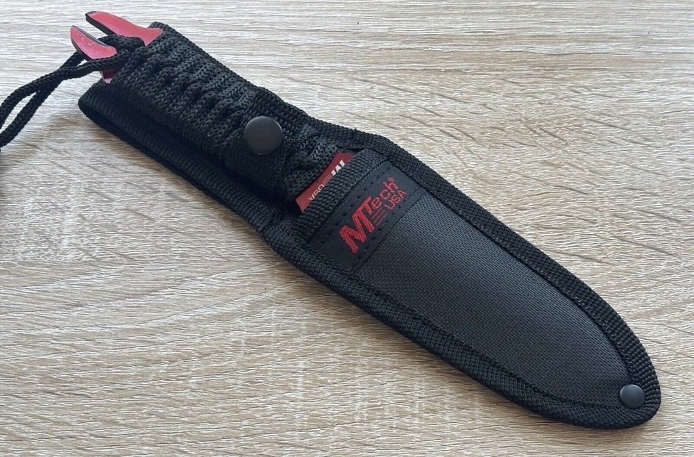 9” Red Stinger Fixed Blade Knife Full Tang Double Edge Sharp Nylon Sheath Cord