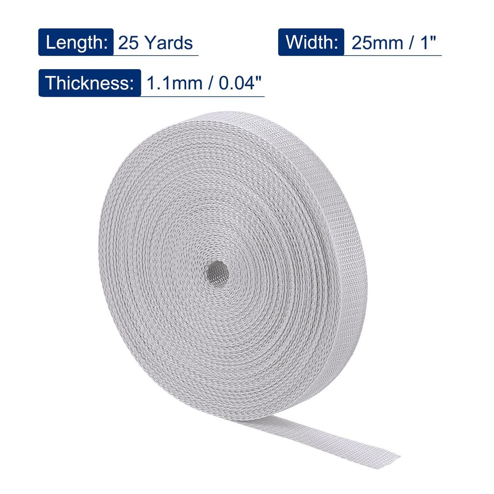 Lightweight Polypropylene Webbing Strap 1" 25 Yards Light Grey Strapping