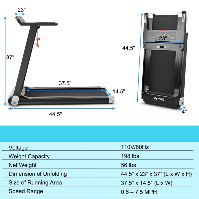 Folding Compact Walking Running Machine Electric Treadmill w/APP Control Speaker