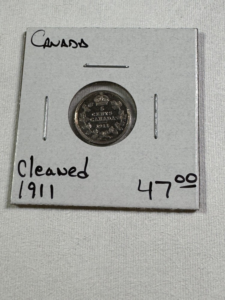 1911 Canada 5 Cents Small Silver Coin Cleaned