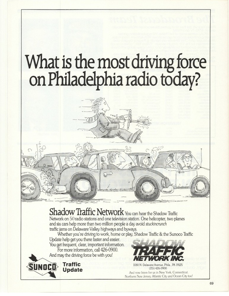 1987 Shadow Traffic Network Advertisement Philadelphia, PA