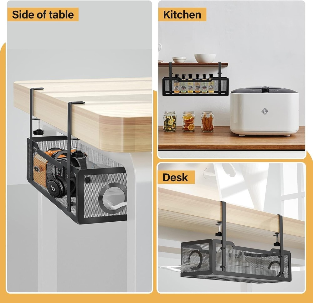 2-Pack Cable Management Tray Under Desk Wire Organizer - Black Set