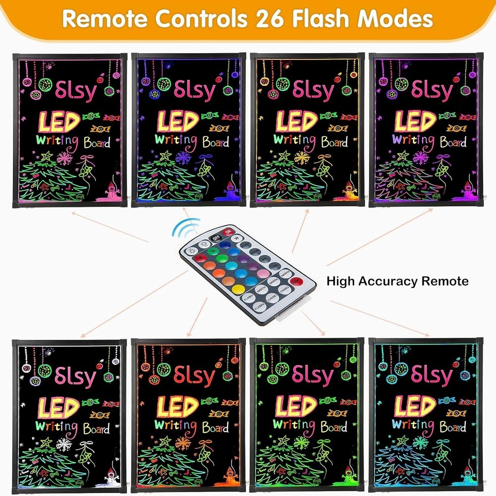 Erasable Neon Effect LED Writing Board - Remote Control, 12 Colors, 28"x20"