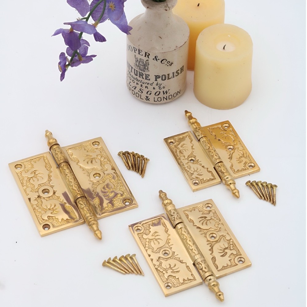 Victorian Polished Brass Door Hinge 3 Inch