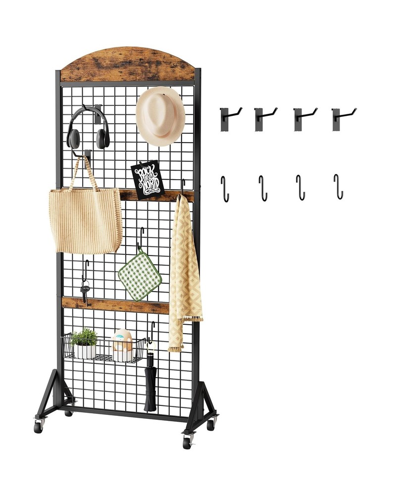 Grid Wall Panel 5.7’ x 2’ FT Grid Display Rack, Movable Gridwall Dis