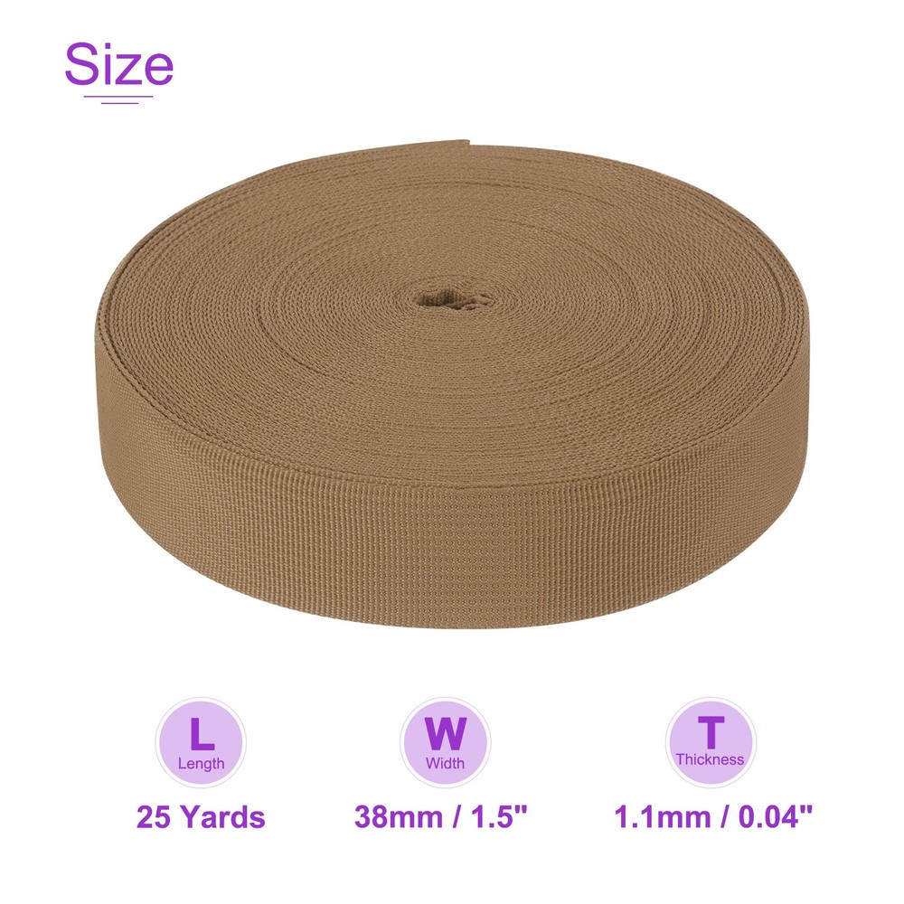25Yardx1 1/2" Width Nylon Webbing Strap Poly Flat Webbing Strapping Light Brown