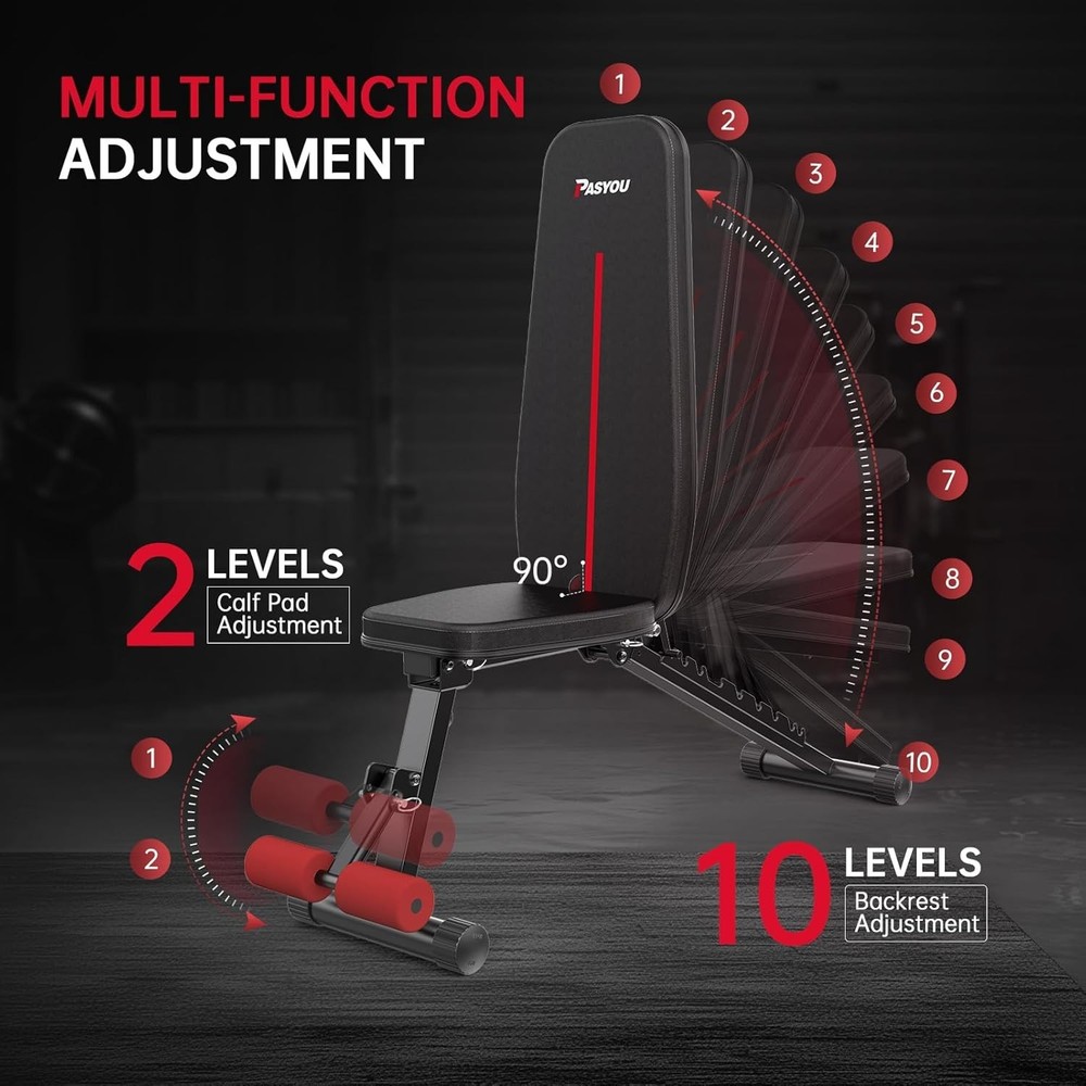 10-Level Adjustable Fitness Bench with Comfortable Padding & Dual Foot Support
