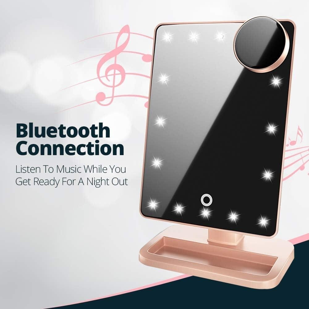 LED Lighted Make up Vanity Mirror Bluetooth 360° Adjustable Rotation Dimmable