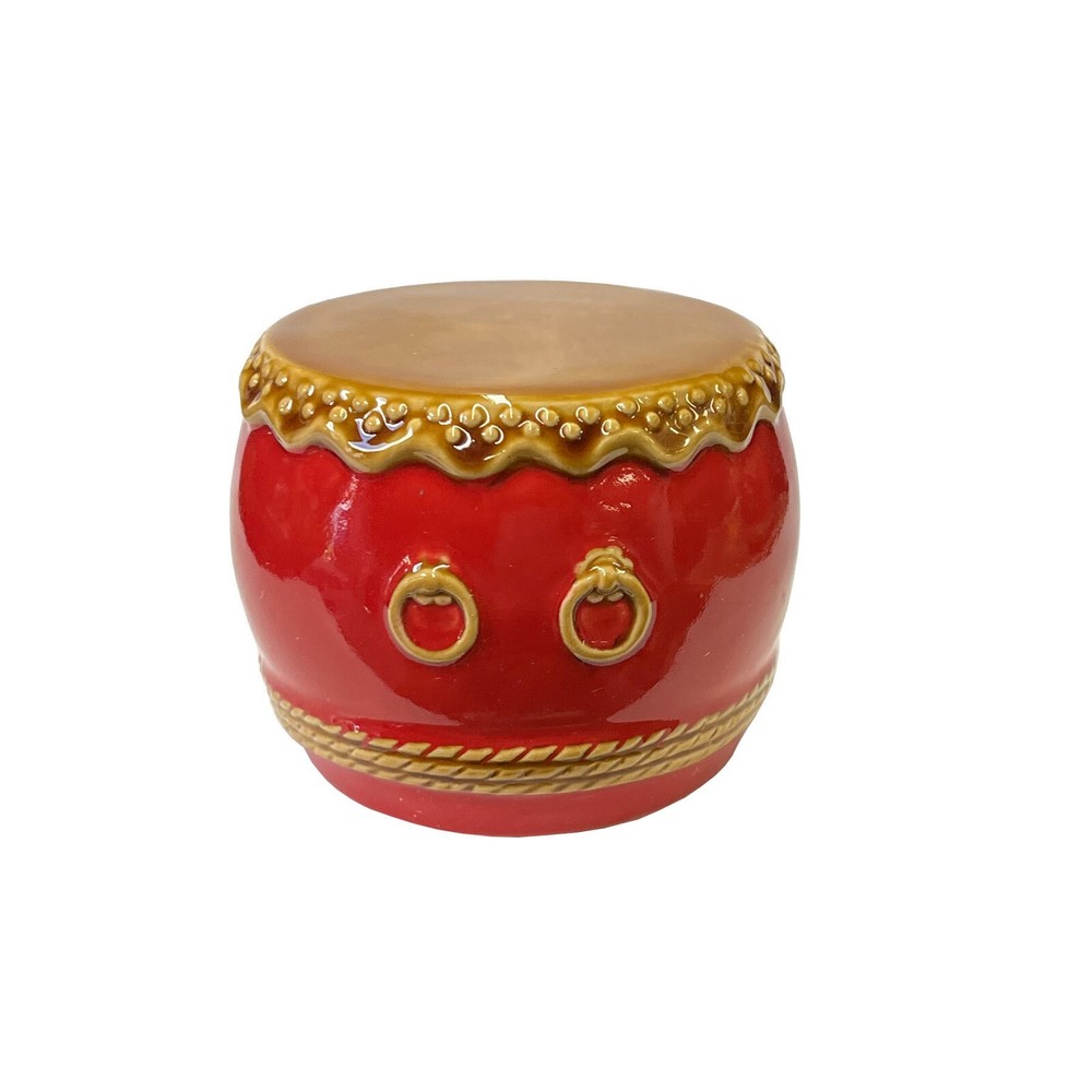 Chinese Red Ceramic Small Traditional Drum Shape Display ws3071