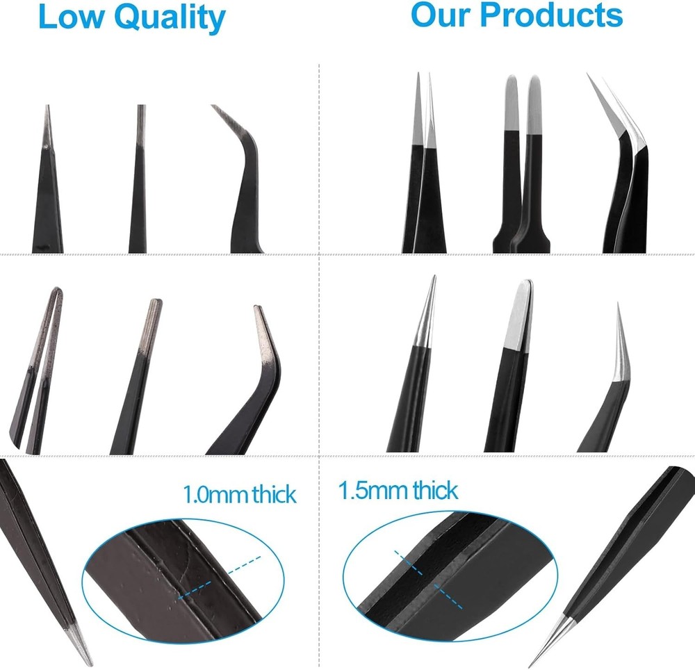 Versatile 6-Piece Anti-Static Tweezers Set: Perfect for Electronics and Crafts